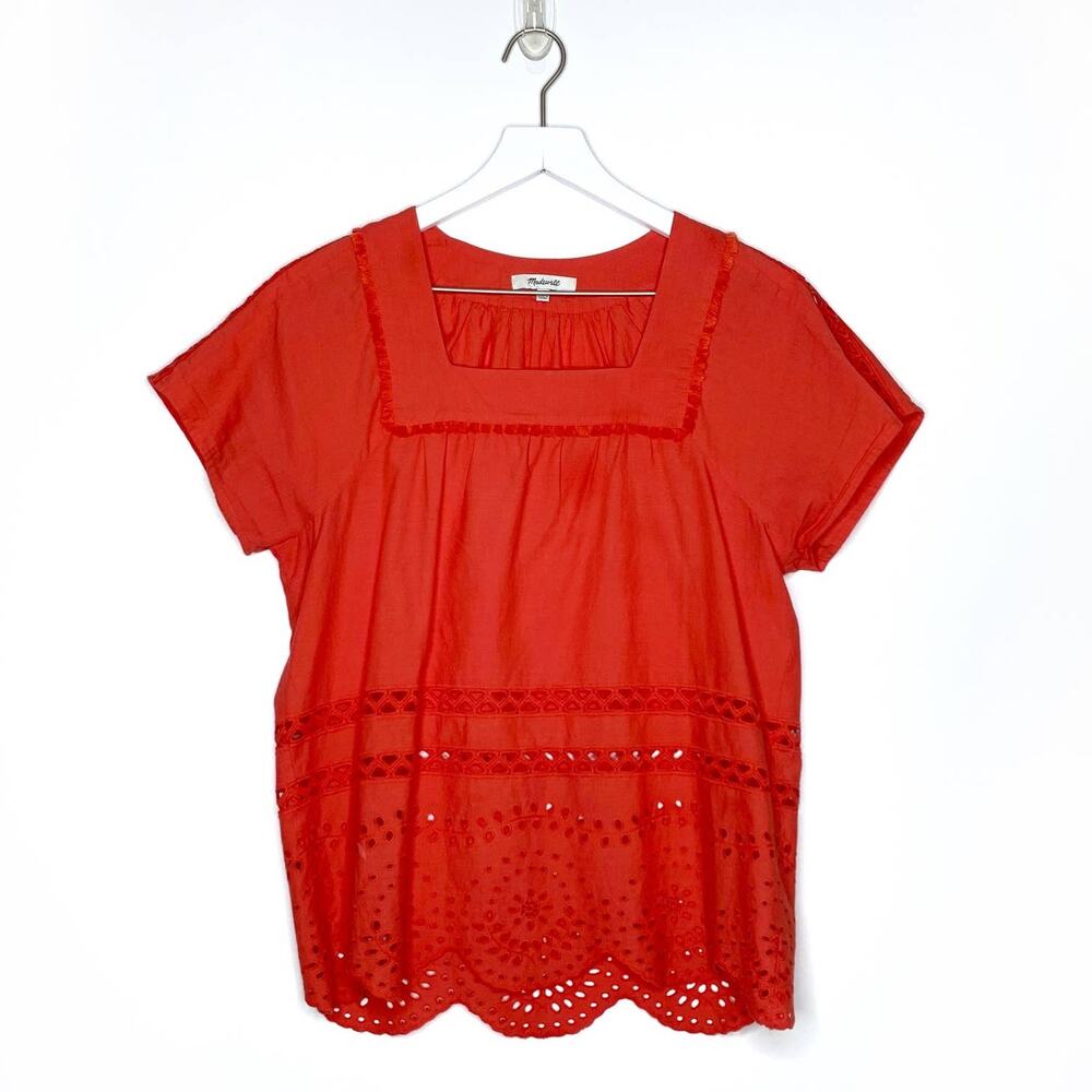 Madewell Eyelet Angelica Peasant Top Rusted Clay size Small - Picture 6 of 9